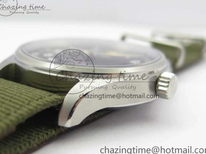 MIROTIME 0325 Fashionable Pilot IW326801 SS MK 1:1 Best Edition Black Dial on Green Nylon Strap MIYOTA 7122